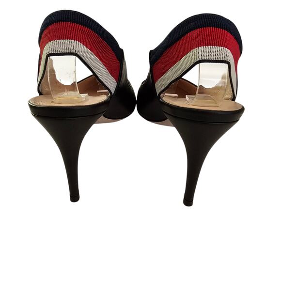 Gucci Sylvie Web Stripe Slingback Heel Pump Size 38.5 US 8.5 Black Leather - Picture 4 of 10